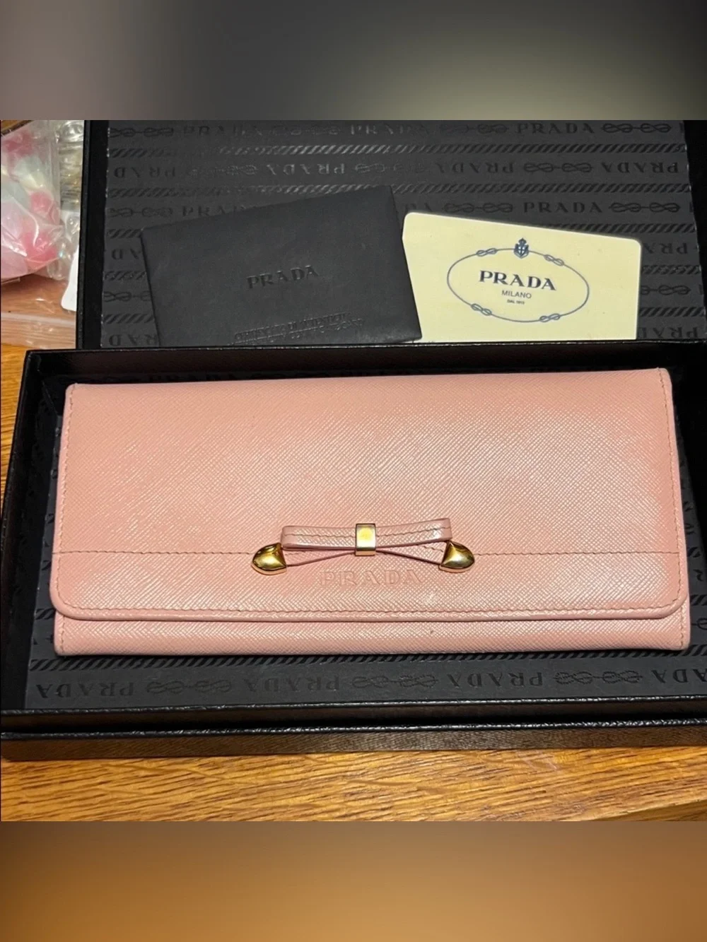 Prada Pink Saffiano Leather Bow Wallet - No Box